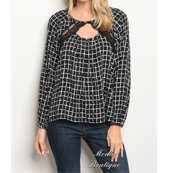 BLACK CHECKERS BLOUSE - Picture 1 of 2